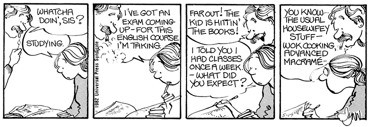 Elly studies fibre arts.