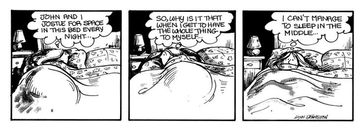 Elly has trouble sleeping without John.