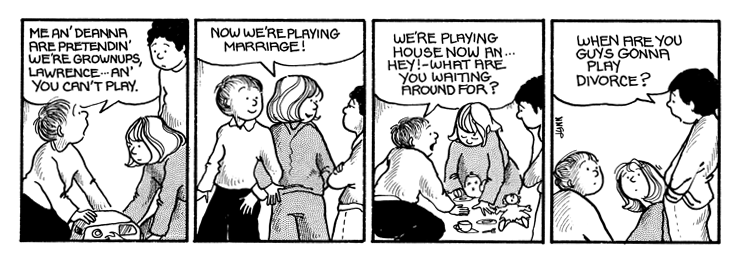 Lawrence asks when Michael and Deanna are going to play divorce.