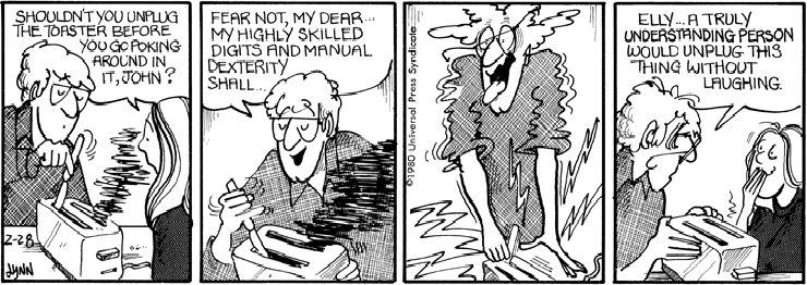 John electrocutes himself with the toaster.